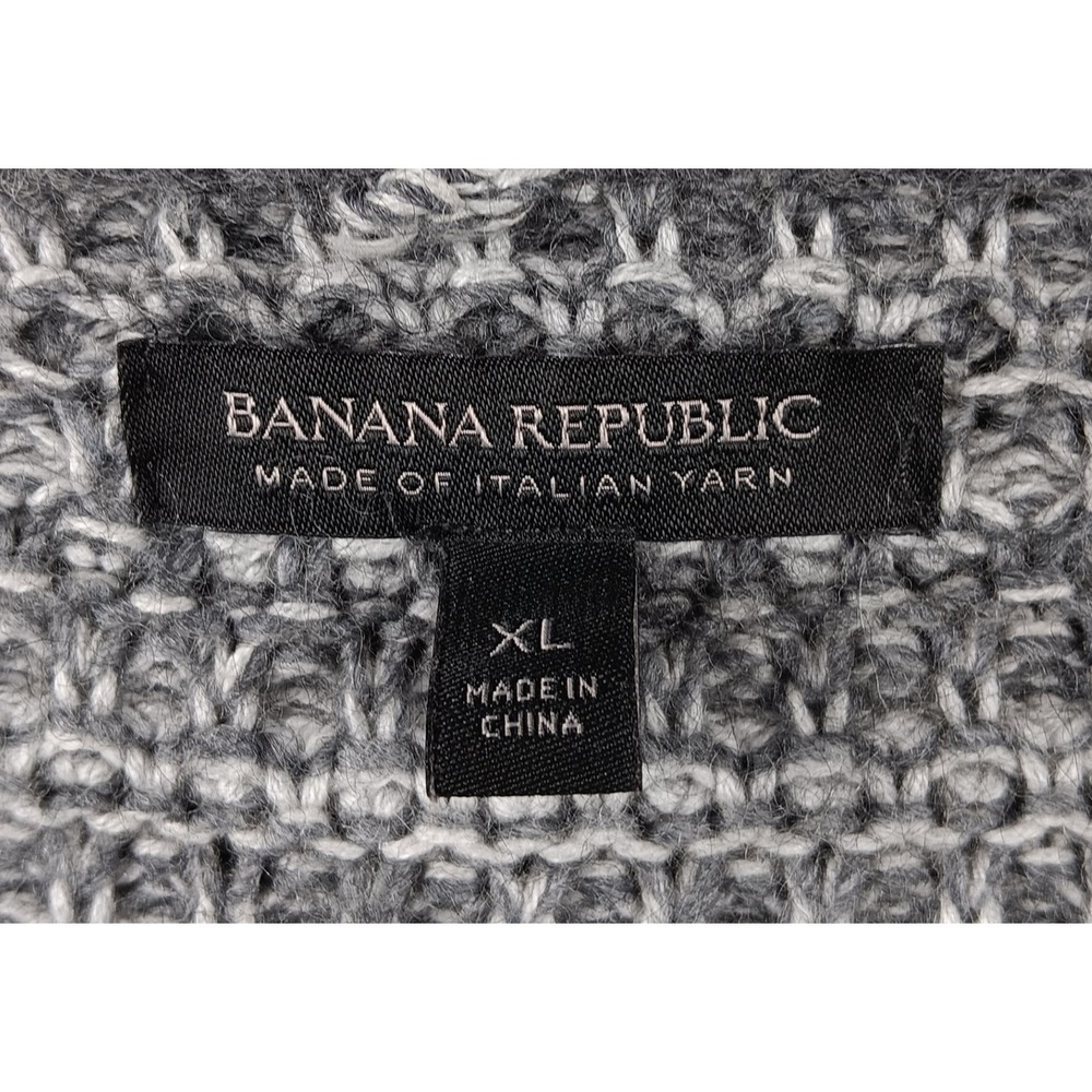 Banana Republic Gray Knit Wool Blend Cardigan Sweater Shawl Collar Fringe XL - Picture 4 of 7